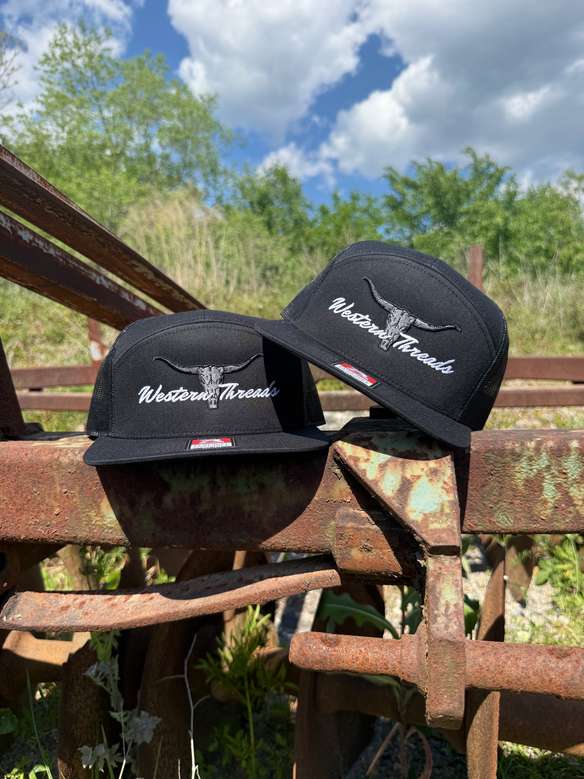 Bull N Horns | 7 Panel | Black-Western Threads Hat Co.