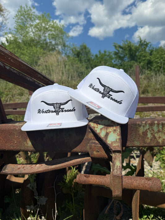 Bull N Horns | 7 Panel | White-Western Threads Hat Co.