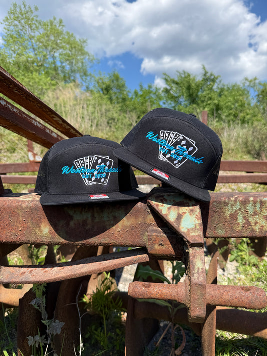 Cards Hat | 7 Panel | Black & Blue-Western Threads Hat Co.