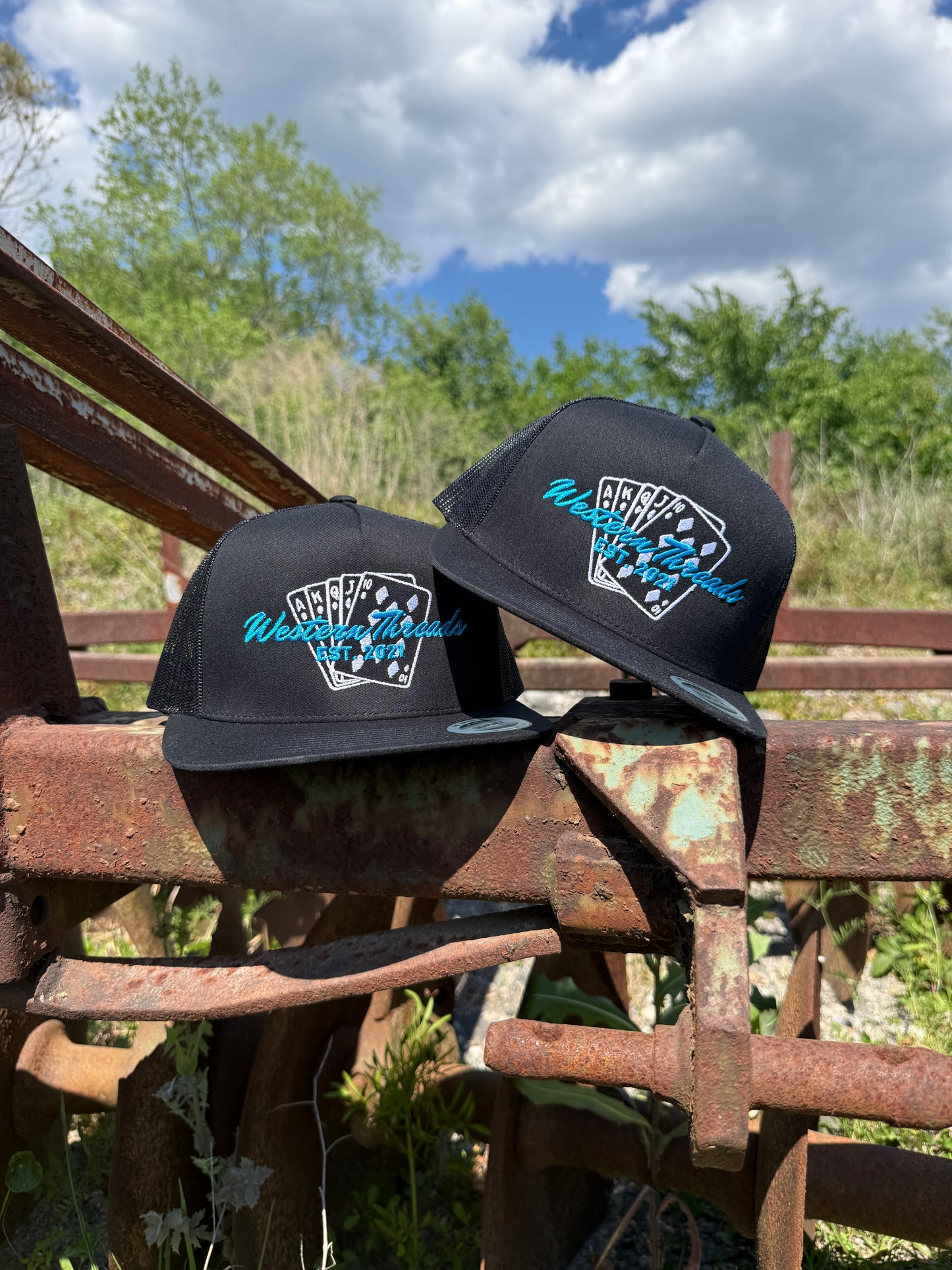 Cards Hat | Trucker | Black & Blue-Western Threads Hat Co.