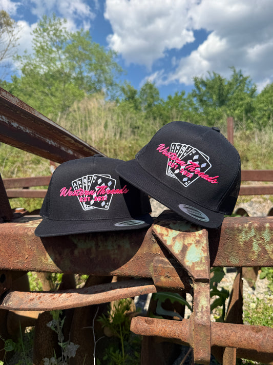 Cards Hat | Trucker | Black & Pink-Western Threads Hat Co.
