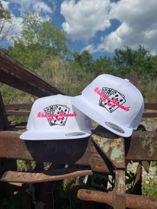 Cards Hat | Trucker | White & Pink-Western Threads Hat Co.