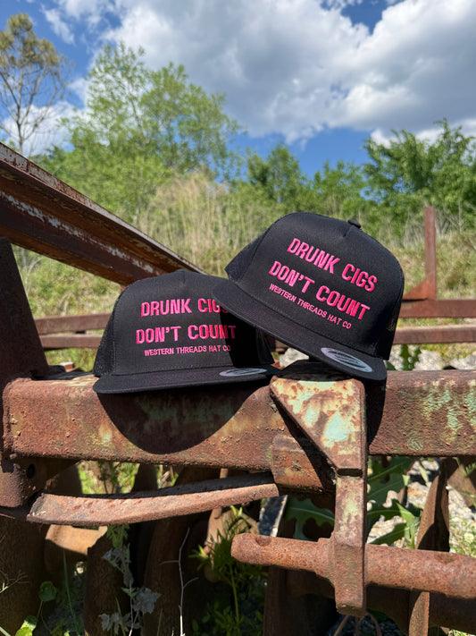 Drunk Cigs Don't Count | Trucker | Black & Pink-Western Threads Hat Co.