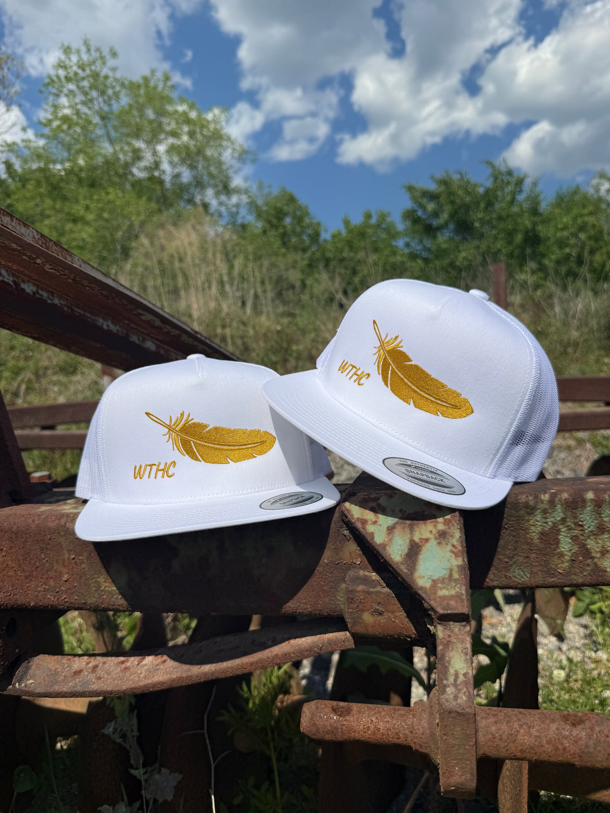 Feather | Trucker | White & Gold-Western Threads Hat Co.