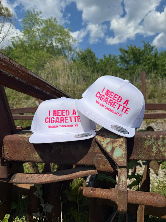 I Need A Cigarette | Trucker | White & Pink-Western Threads Hat Co.