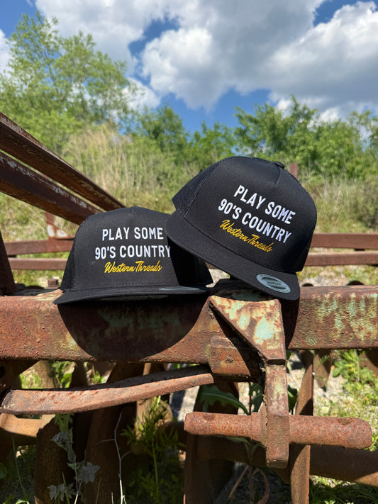 Play Some 90s Country | Trucker | Black & Gold-Western Threads Hat Co.
